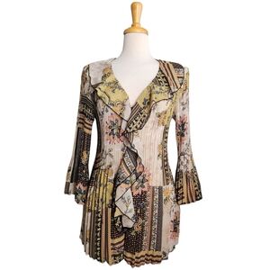 Vintage Boho Signature by Larry Levine Floral Geometric Ruffle Blouse Women's L